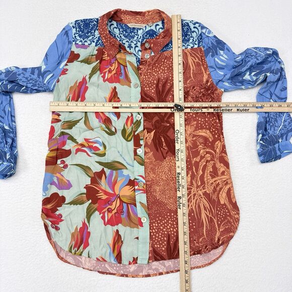Soft Surroundings Hermosa Tunic Top Medium Floral Mixed Print Button Front Shirt - Picture 7 of 9
